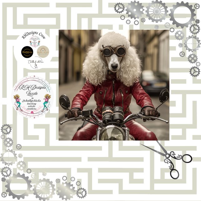 Decoupage Steampunk Standard Poodle Motorrad Seidenpapier (Von Creator hochgeladen)