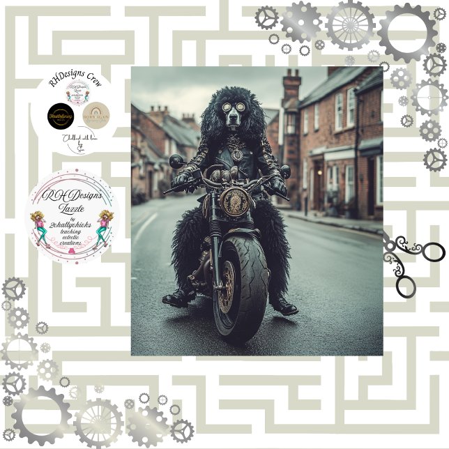 Decoupage Steampunk Standard Poodle Riding Bike Seidenpapier (Von Creator hochgeladen)