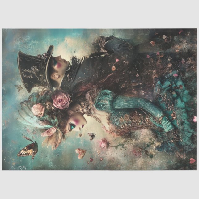 Decoupage Steampunk Valentine Couple in Liebe Seidenpapier (Vorderseite)