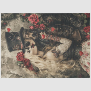 Decoupage Steampunk Valentine Couple Red Black Seidenpapier