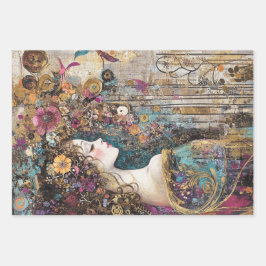 Decoupage Steampunk Viktorianisch Lady Butterfly Geschenkpapier Set
