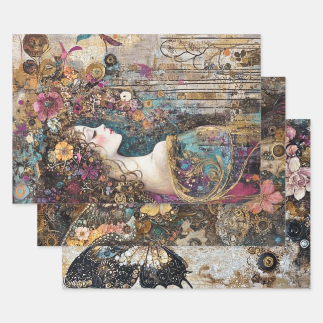 Decoupage Steampunk Viktorianisch Lady Butterfly Geschenkpapier Set (Set)
