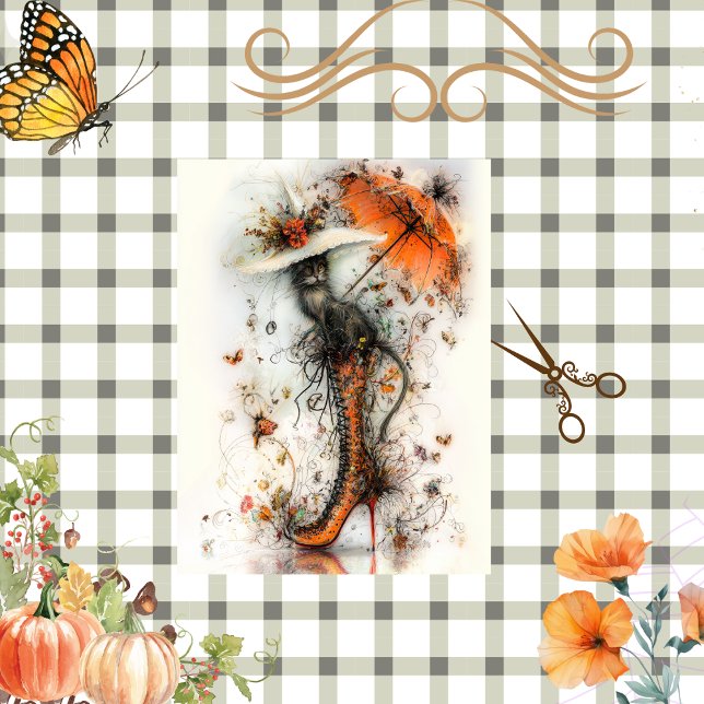 Decoupage Stiletto Whimsy Fall Feline Flair Seidenpapier (Von Creator hochgeladen)
