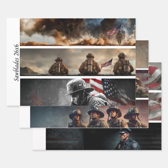 Decoupage Stolz Feuerwehr Amerikanische Flagge  Geschenkpapier Set (Set)
