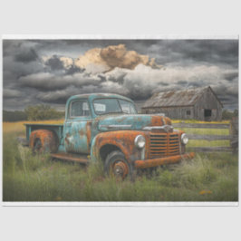 Decoupage Stormy Sky Rusty Aquamarin Truck Barn Sc Seidenpapier