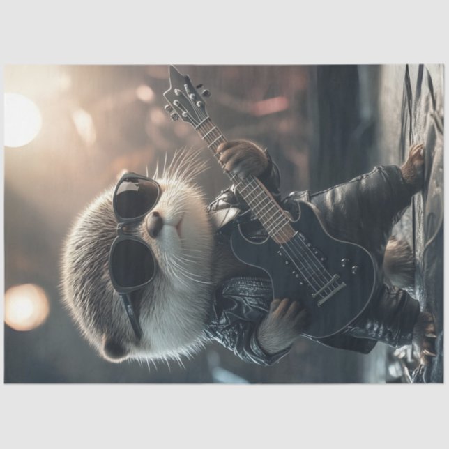 Decoupage Stylish Gitarre Playing Otter Seidenpapier (Vorderseite)