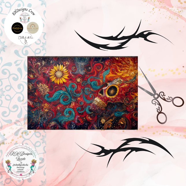 Decoupage Sunflower Gothic Skull Cosmic Art  Seidenpapier (Von Creator hochgeladen)