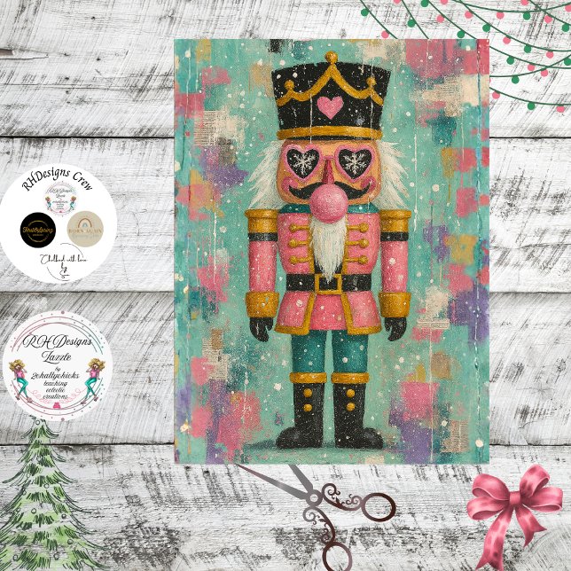 Decoupage-Süßholz-Nussknacker Bubblegum-Rosa Seidenpapier (Von Creator hochgeladen)