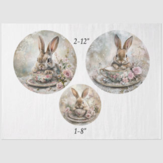 Decoupage Teacup Rabbit 12" & 8" Rounds Seidenpapier