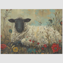 Decoupage Textured Botanic Sheep Artwork Seidenpapier