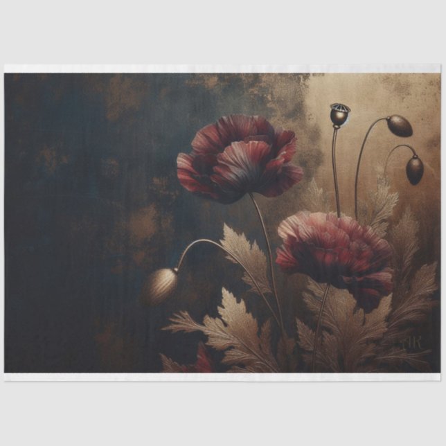 Decoupage Tissue Crimson Gold Poppy Blume Seidenpapier (Vorderseite)