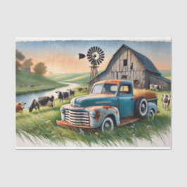  decoupage tissue paper met oude truck, decouupage seidenpapier