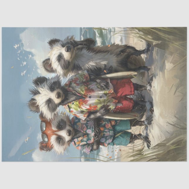 Decoupage Tropical Racoons Surf Squad  Seidenpapier (Vorderseite)