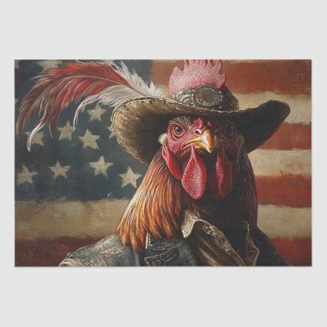 Decoupage USA Patriotic Rooster Flag Seidenpapier (Vorderseite)