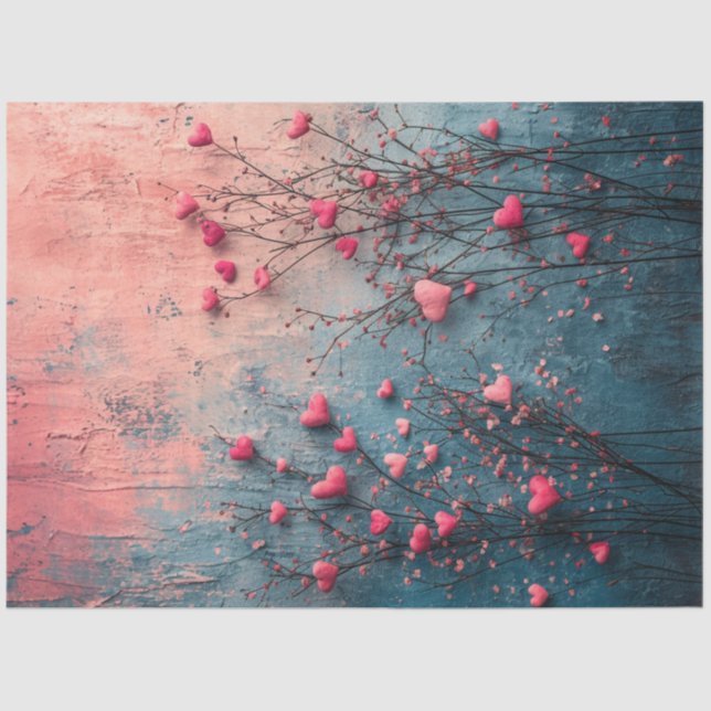 Decoupage Valentine Background Pink Aquamarin & He Seidenpapier (Vorderseite)