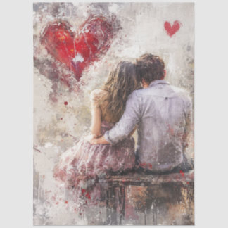 Decoupage Valentine Couple Bench Heart Love Seidenpapier