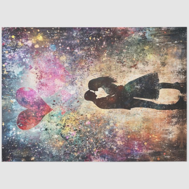 Decoupage Valentine Couple Sharing a Kiss Seidenpapier (Vorderseite)