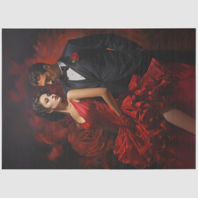 Decoupage Valentine Couple Tango in Red Black Seidenpapier (Vorderseite)