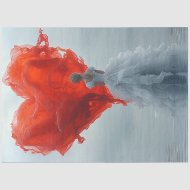 Decoupage Valentine Rotes Herz Schöne Frau Seidenpapier (Vorderseite)