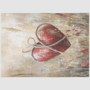 Decoupage Valentine Rustikales Herz mit Wein Seidenpapier