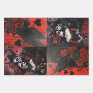 Découpage-Valentinsherzen und gotische Paare Geschenkpapier Set