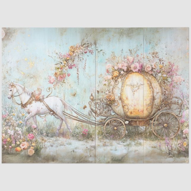 Decoupage Verziert Pastel Carriage Gezeichnet Whit Seidenpapier (Vorderseite)