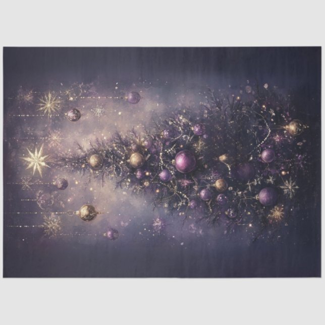 Decoupage Vibrant Lila Gold Weihnachtsbaum Seidenpapier (Vorderseite)