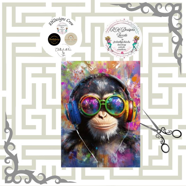Decoupage Vibrant Monkey Abstract Art Headphones  Seidenpapier (Von Creator hochgeladen)