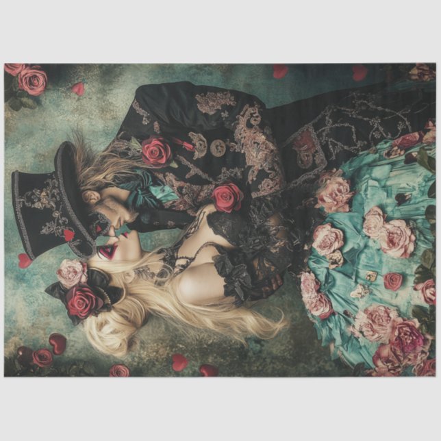 Decoupage Viktorianisch Couple Red & Black Valenti Seidenpapier (Vorderseite)