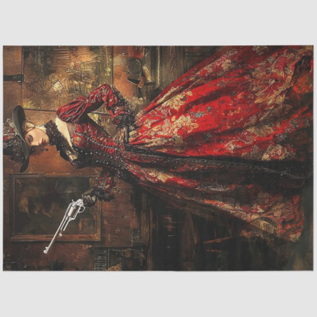 Decoupage Viktorianisch Dressed Lady Gunslinger Seidenpapier (Vorderseite)