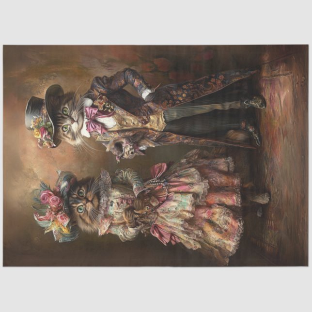 Decoupage Viktorianisch-era verkleidete Katzen Seidenpapier (Vorderseite)