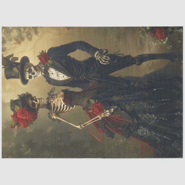 Decoupage Viktorianisch Gothic Skeleton Wedding Da Seidenpapier (Vorderseite)