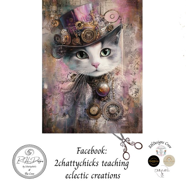 Decoupage Viktorianisch Steampunk Pink Cat Seidenpapier (Von Creator hochgeladen)