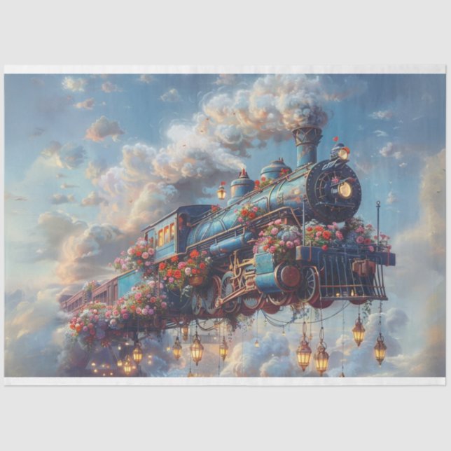 Decoupage Vintag Celestial Express Flying Train Seidenpapier (Vorderseite)