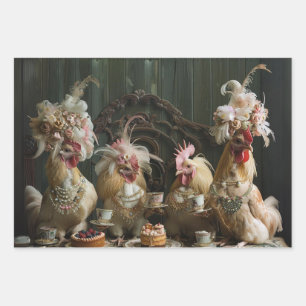 Decoupage Vintag Chickens mit einem Tee-Party Geschenkpapier Set