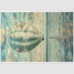 Decoupage Vintag Coastal Hot Air Ballon Blue Hue Seidenpapier