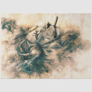 Decoupage Vintag Lion Cigar Kopfhörer Abstrakt Seidenpapier