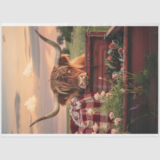 Decoupage Vintag Rustel Truck Highland Cow Field Seidenpapier (Vorderseite)