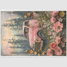 Decoupage Vintag Rustikal Pink Truck Seidenpapier