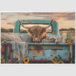 Decoupage Vintag Rusty Truck Highland Cow Seidenpapier
