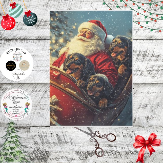Decoupage Vintag Santa Sleigh & Dackeln Seidenpapier (Von Creator hochgeladen)
