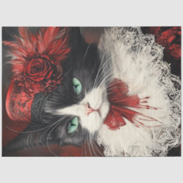 Decoupage Vintag Valentine Cat Red Black Seidenpapier