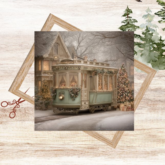 Decoupage Vintage Christmas Streetcar Minze Grün Seidenpapier (Von Creator hochgeladen)