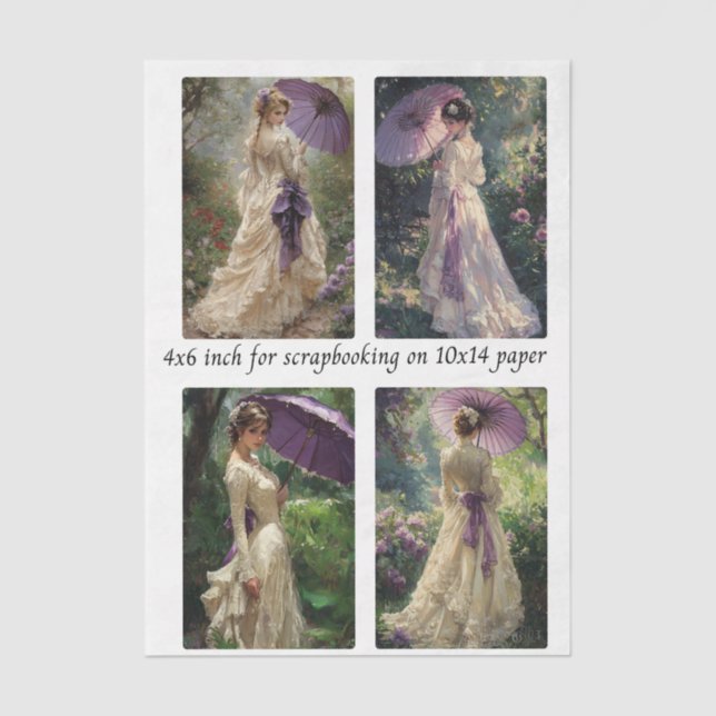 Decoupage Vintage Garden Lady 4x6" Mould Frames Seidenpapier (Vorderseite)