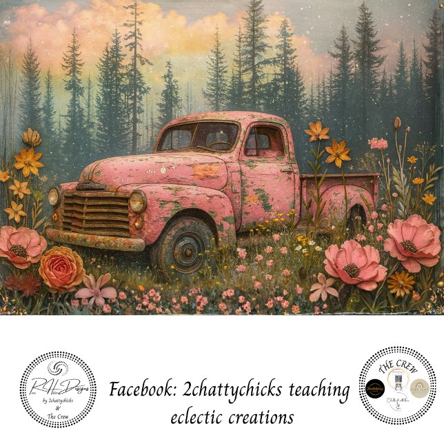 Decoupage Vintage Hippie Era Pink Truck Flowers  Seidenpapier (Von Creator hochgeladen)