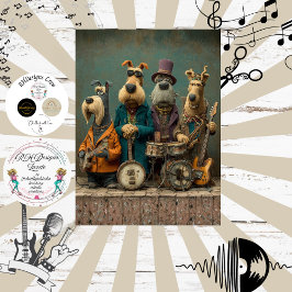 Decoupage Vintage-Hunde-Rockband Fell Federn Funk  Seidenpapier