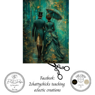 Decoupage Vintage-Romantik-Paar Türkis Gold Seidenpapier