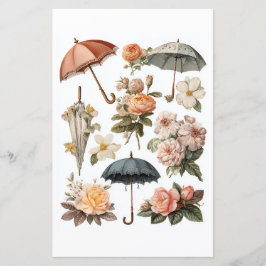 Decoupage - Vintage romantische Blumen und Schirme