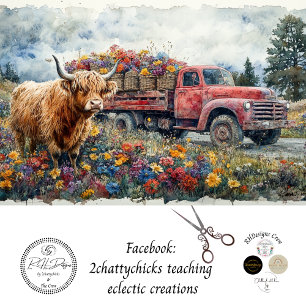 Decoupage Vintage-Roter LKW-Blumenfeld Seidenpapier