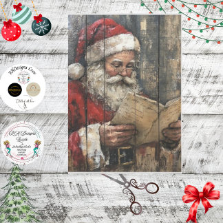 Decoupage Vintage Santa liest die Liste der Unarti Seidenpapier